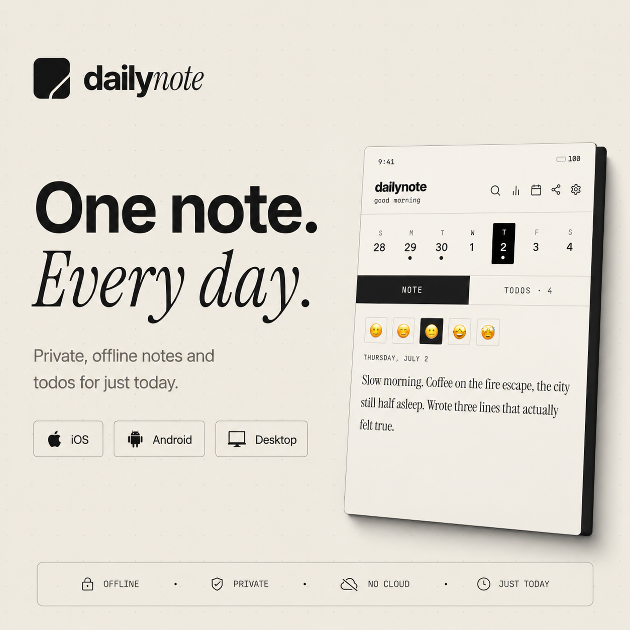 dailynote.app — Daily Journal & Notes App for iPhone. Offline, Private ...